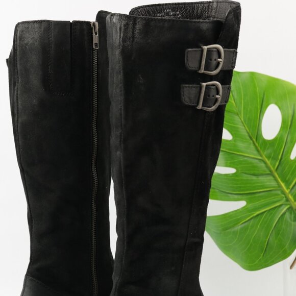 Born Womens Basil Riding Boot Size 8.5 M Tall Black Suede Block Heel Buckles - Picture 6 of 16